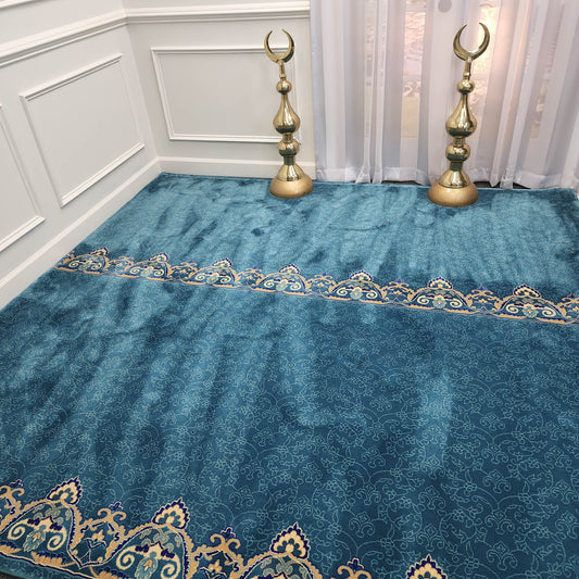 OMAR Sky Blue Luxury Border Mosque & Masjid Carpet