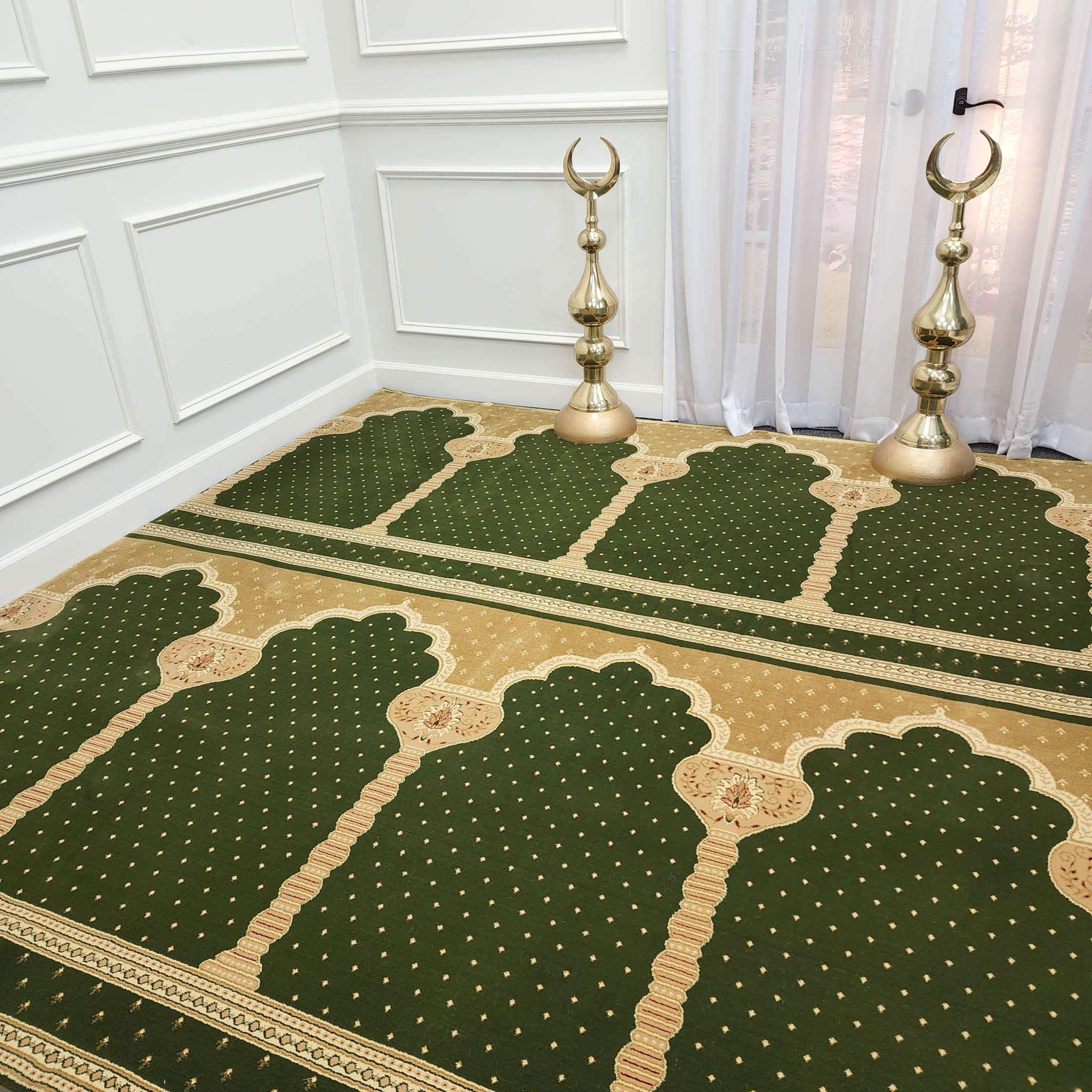 MADINA Luxury Olive Green with Gold Mosque & Masjid Carpet MUSALLA