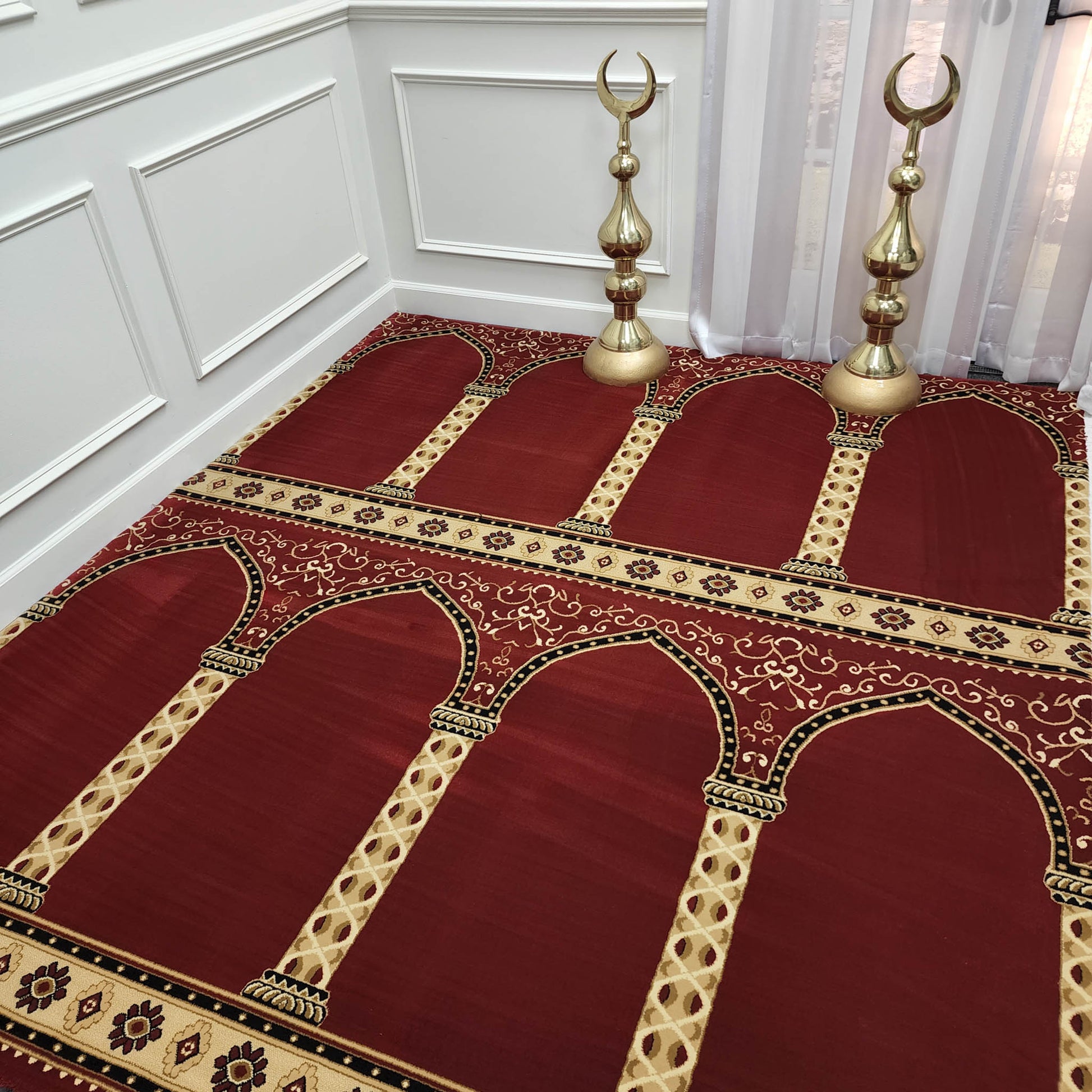 Red color musalla carpet for mosques, masjids, schools and offices for islamic prayers.