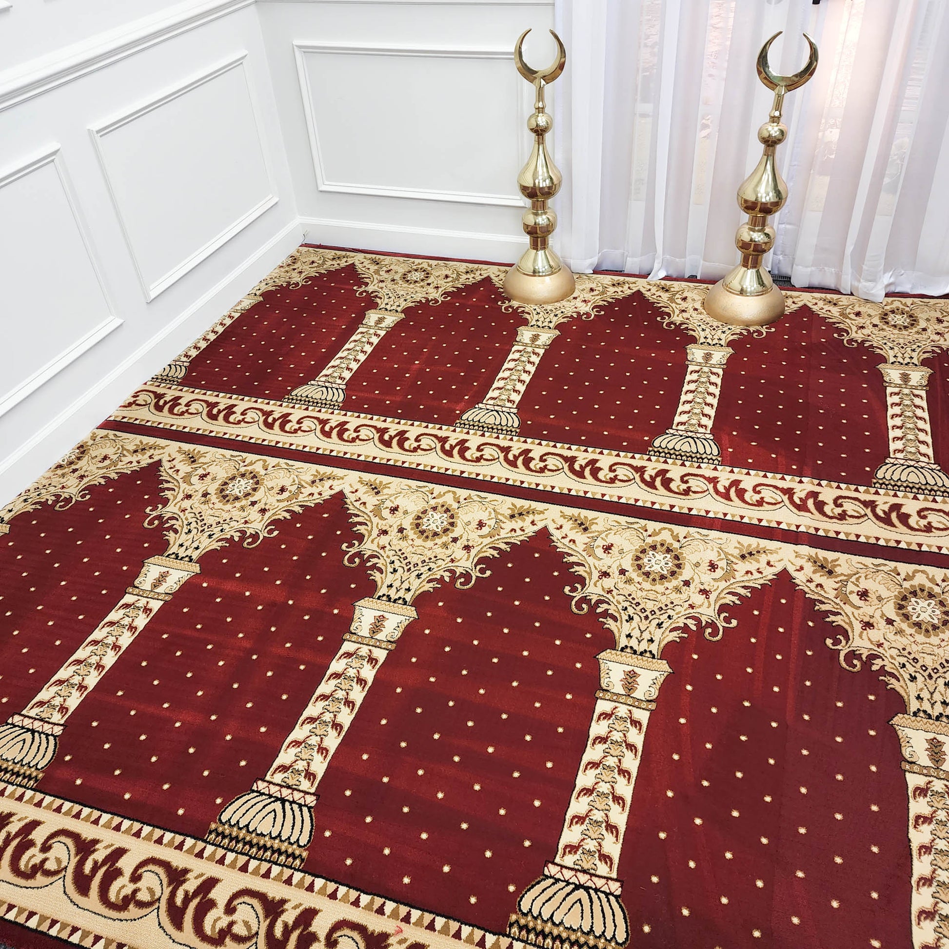 Red color wall to wall carpet for mosques.