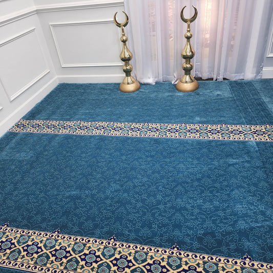 Beautiful patter blue masjid carpet with prayer lane carpet for american mosques.