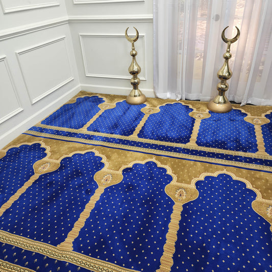 Navy blue mosque carpet in USA with arch shape for muslim prayer hall.