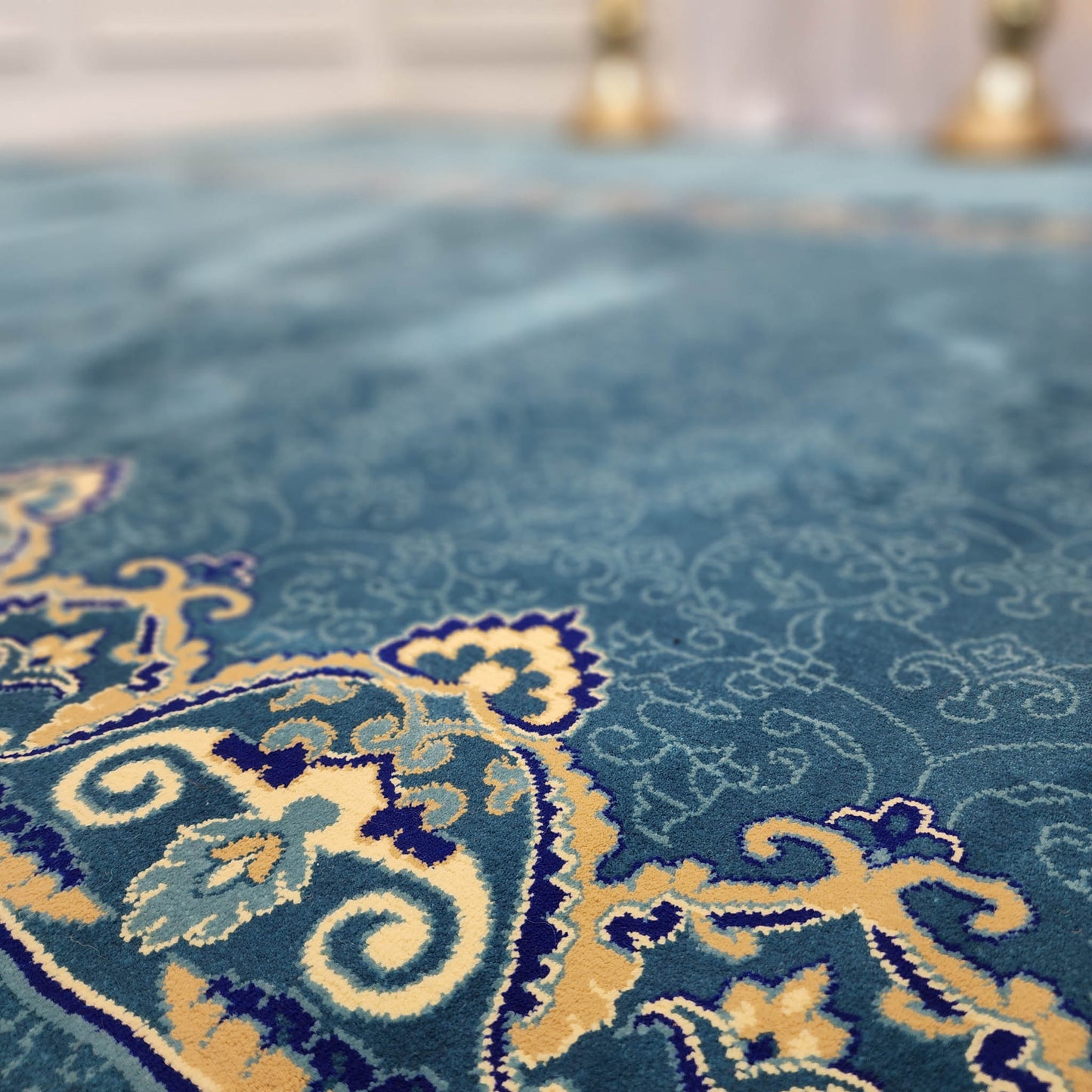 OMAR Sky Blue Luxury Border Mosque & Masjid Carpet