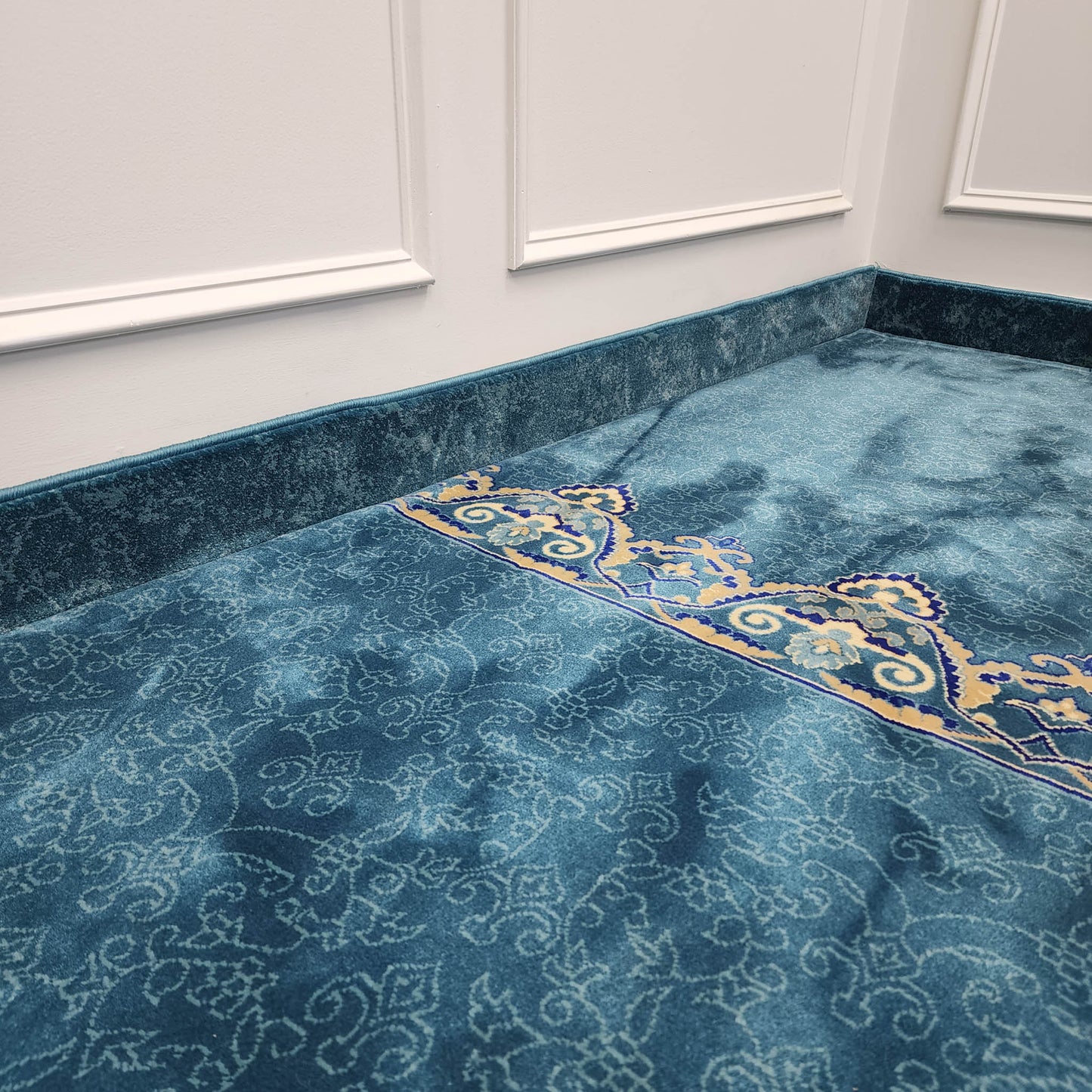 OMAR Sky Blue Luxury Border Mosque & Masjid Carpet